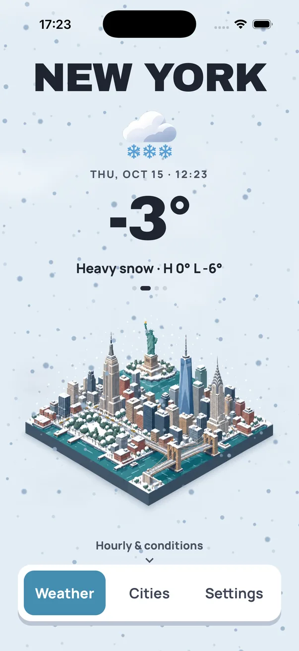 New York in the Flat style in heavy snow, minus 3 degrees
